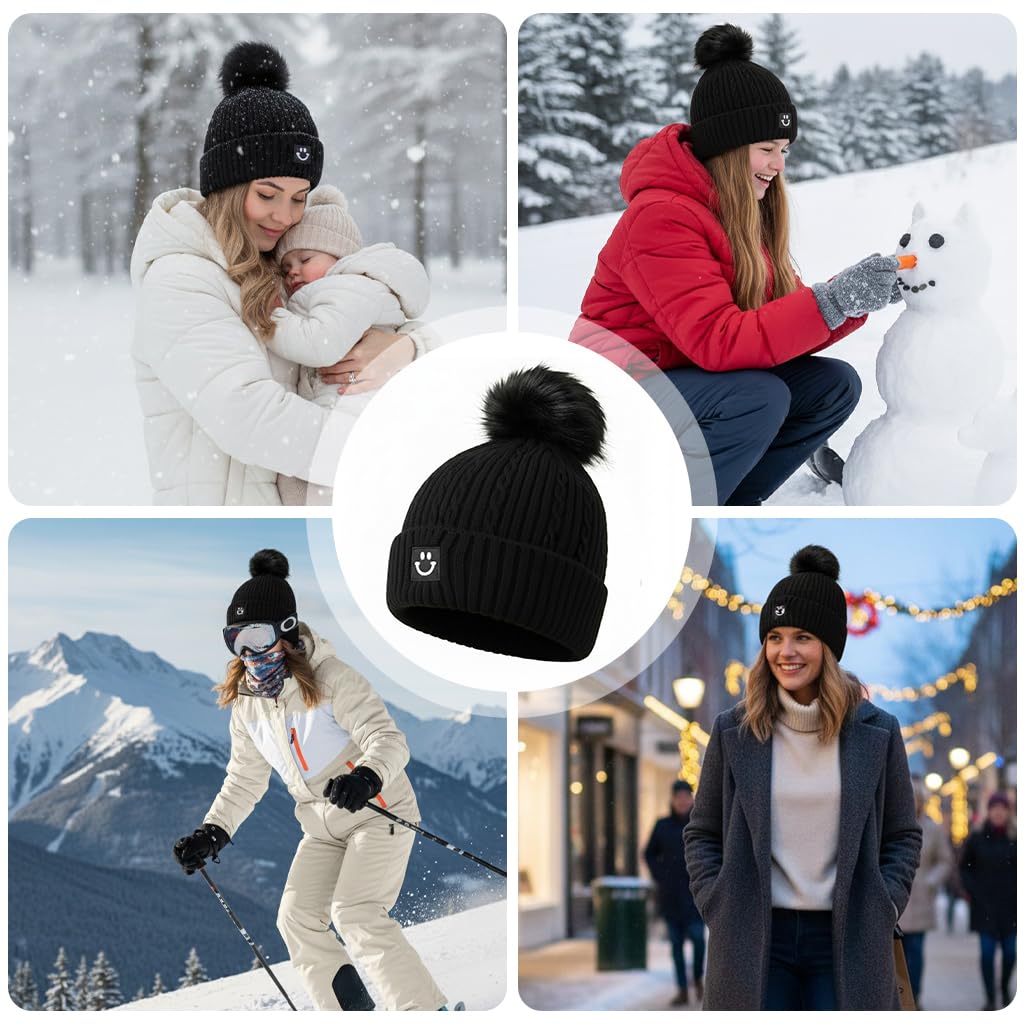 Zibuyu Winter Caps for Women with Thick Wool Yarn and Pom Pom | Warm Ear Coverage Beanie