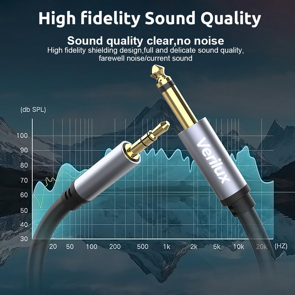 Zeitel 6.35mm to 3.5mm Stereo Audio Cable for Guitar and Amplifier featuring 10ft Nylon Cord | 24K Gold Plated Connector