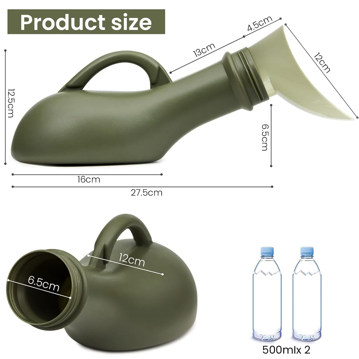 HANNEA® Urinal Travel Toilet Urinal Bottles with Funnel Pee Bottle Urinals Unisex Portable Urine Bottle Pee Container Car Travel Camping, 1000ML