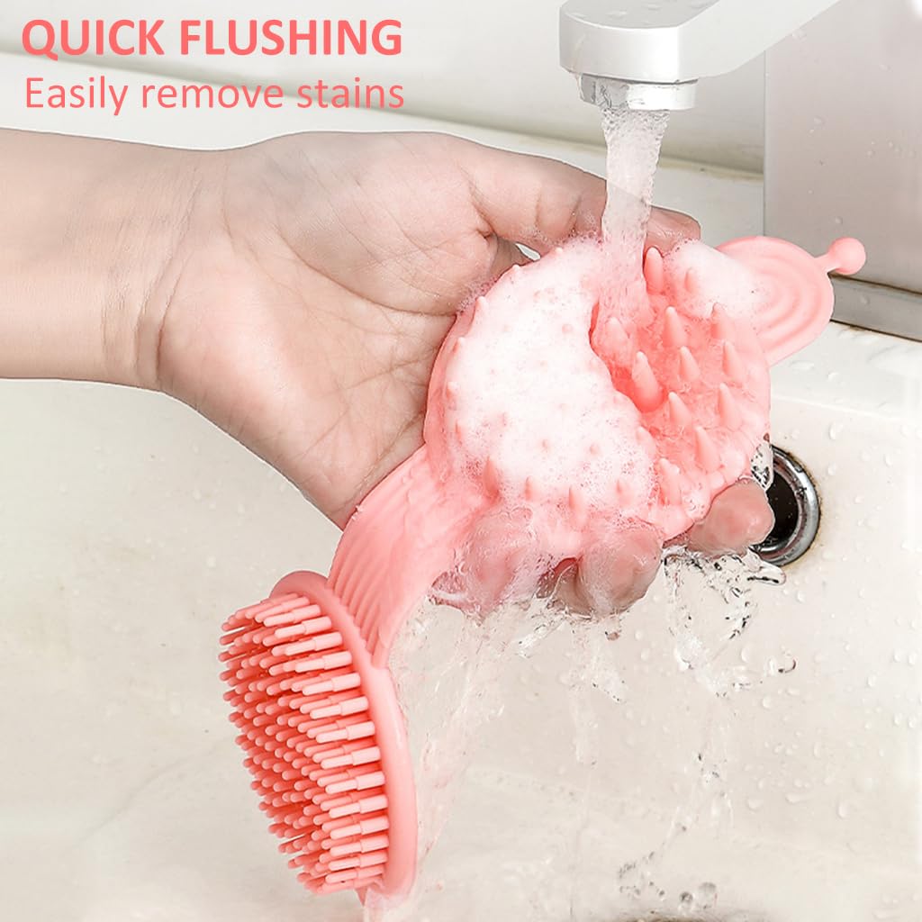 MAYCREATE® Silicone Body Scrubber, 2 in 1 Bath and Shampoo Brush, Soft Silicone Loofah for Sensitive Skin, Double-Sided Body Brush for Men Women, Lathers Well, Gentle Exfoliating