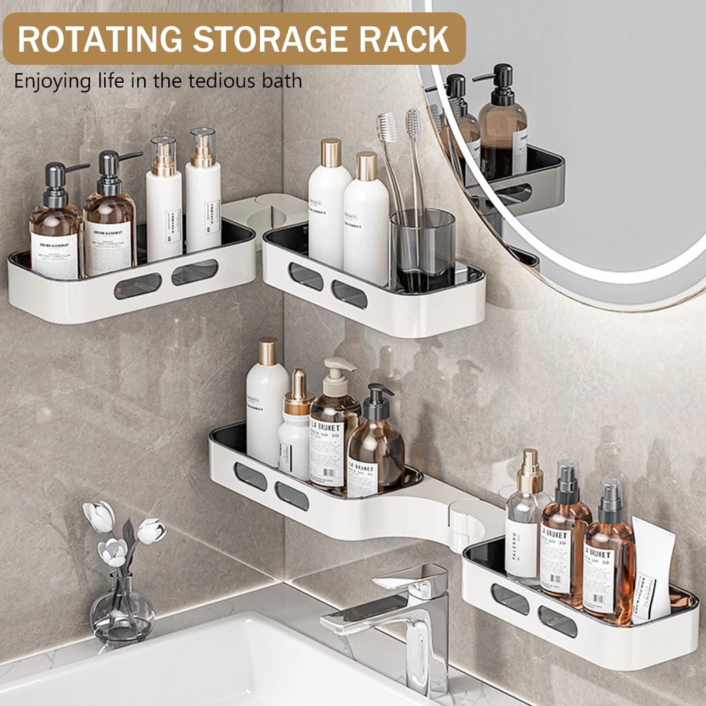 Zibuyu Self Adhesive Corner Shelf for Bathroom and Kitchen with Dual Storage Shelves | 32.5x10.5x4cm White ABS Organizer
