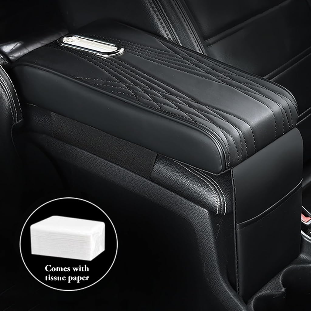 STHIRA Car Arm Rest for Sedans SUVs and Trucks with Tissue Holder and Storage Pouch | PU Leather 3 in 1 Center Console