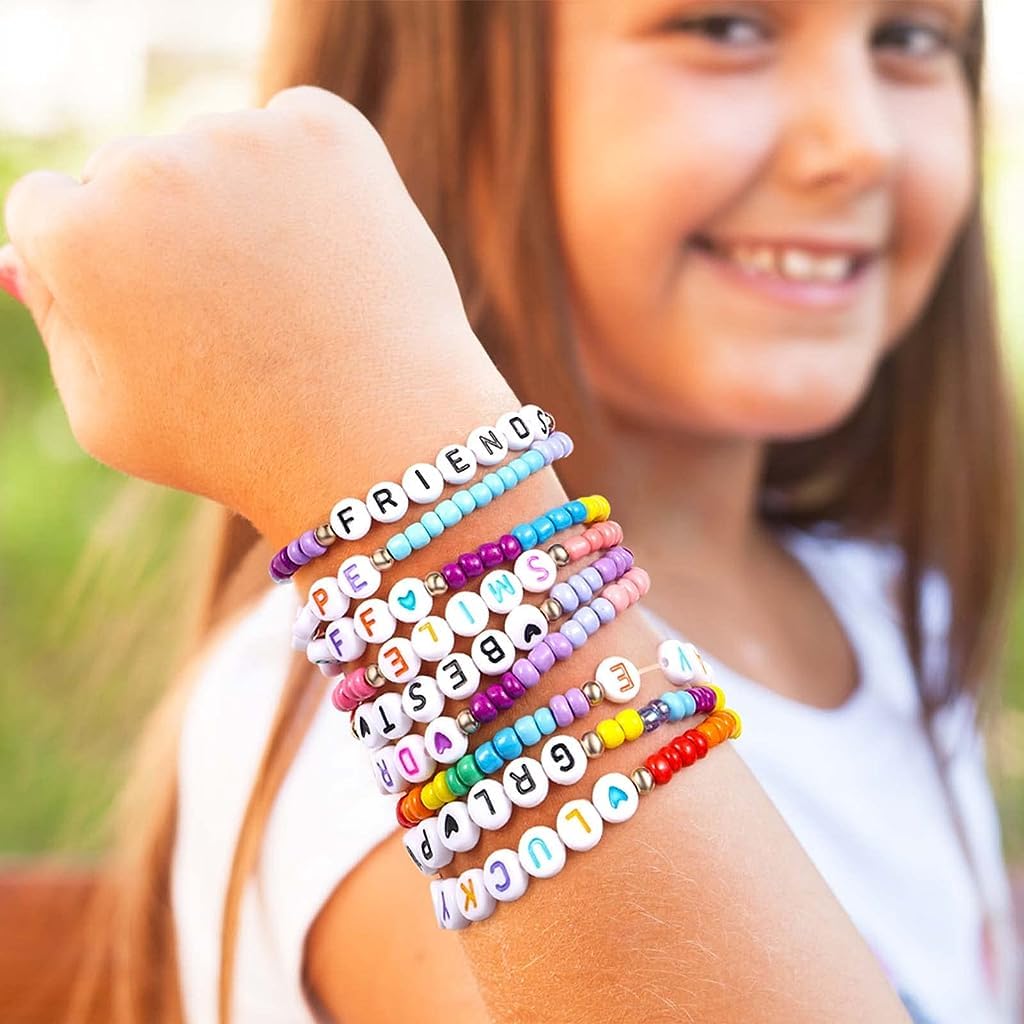 Venzina Beads Bracelet Set for Girls with 12 Colorful Acrylic Letter Charms | Friendship Gift