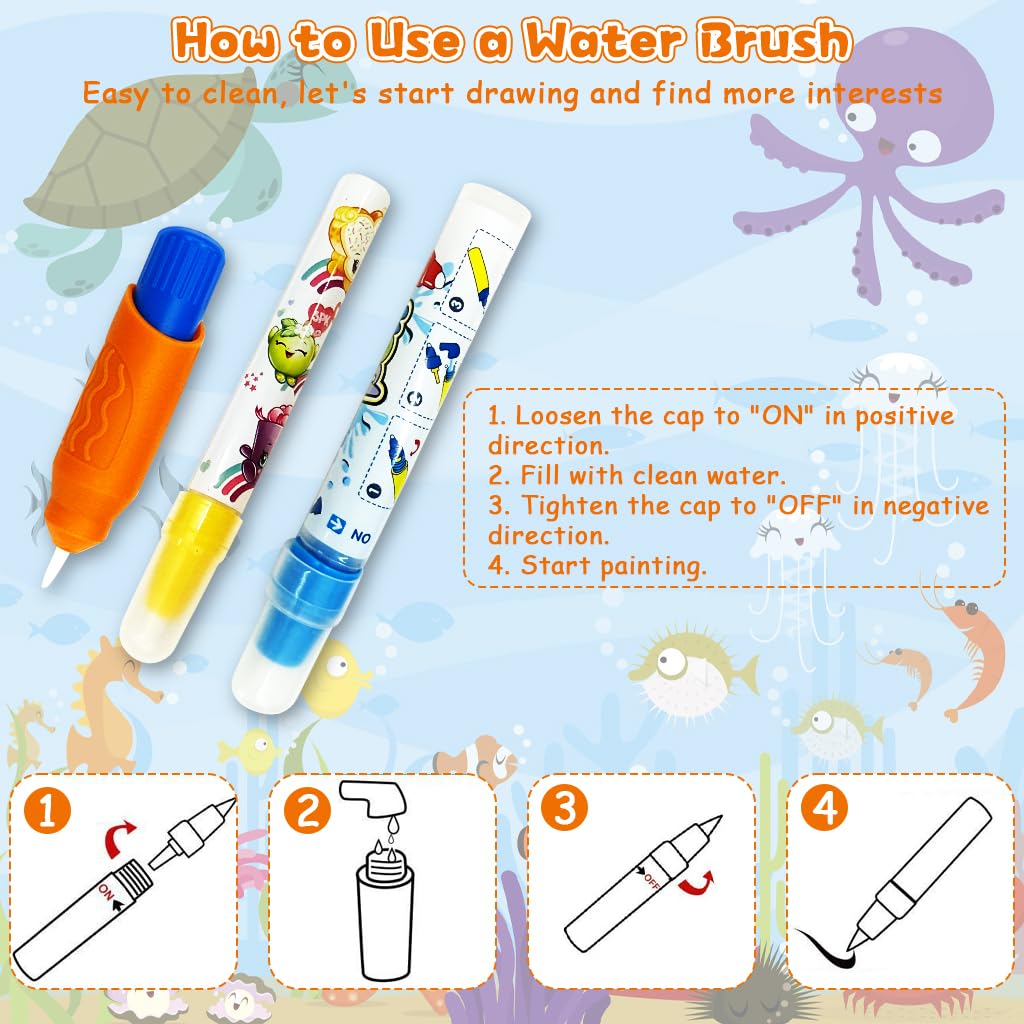 PATPAT Water Doodle Mat for Kids with 39.37x31.5 in Drawing Area and Water Pens | Mess-Free Learning Fun