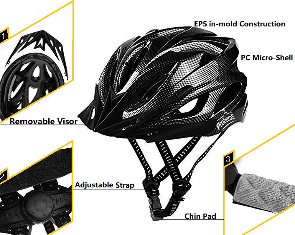 PROBEROS Bicycle Helmet for Cycling and Skating with PC & EPS Shell 225g | Adjustable Ventilated Black Design
