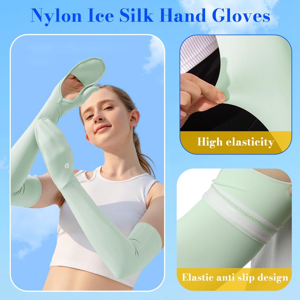 Venzina UV Sun Protection Arm Sleeves for Outdoor Sports with UPF 50+ & Anti Slip Band | Cooling Nylon Ice Silk Design for Women Girls