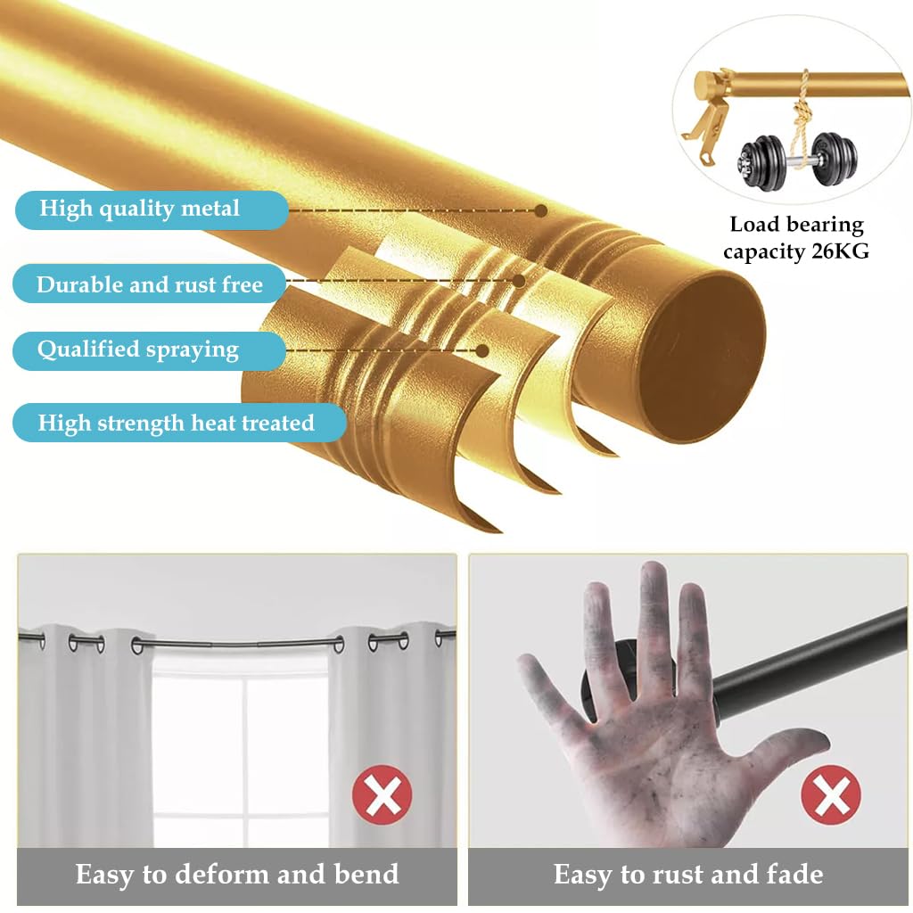 HASTHIP Curtain Rod for Windows 32–84 Inch with Splice Nut Connection | Golden 2PCS Set