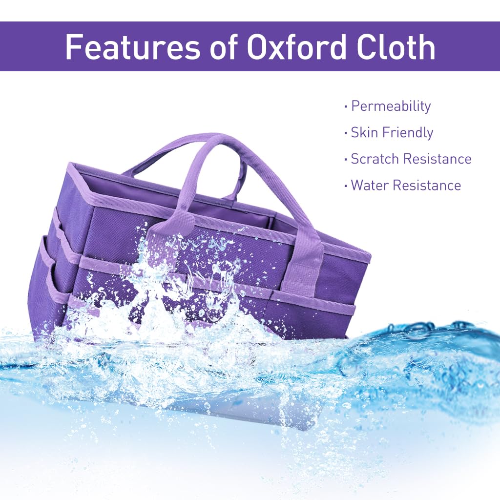 HASTHIP Art Supplies Organizer for Craft Storage with Multi Pockets and Handles 13x6x8.6 in | Oxford Fabric Purple Tote for Teachers and Artists