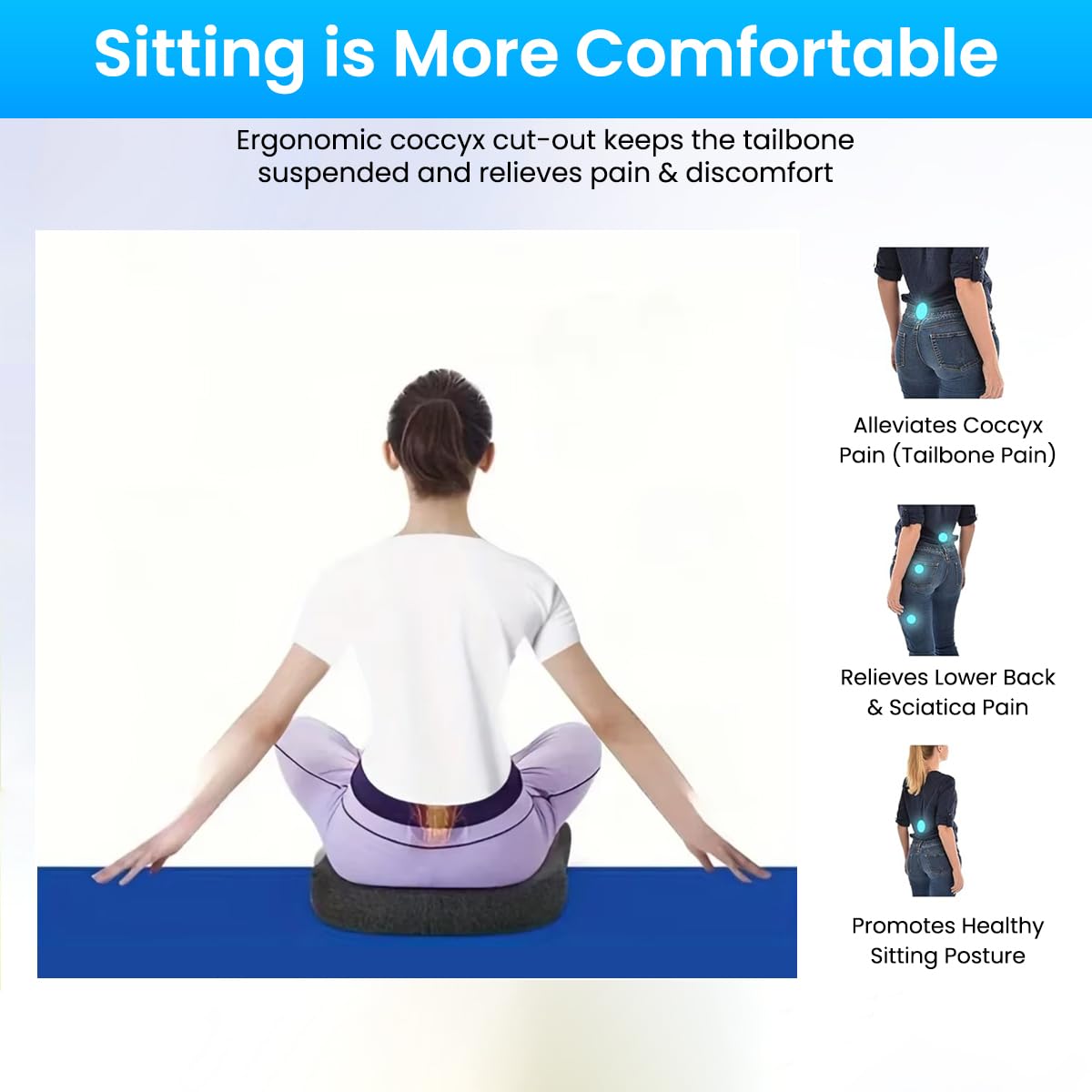 STHIRA Car Seat Cushion for Long-Distance Driving with Ergonomic Support and Anti-Slip Base 40x34x8cm | Breathable Memory Foam Comfort