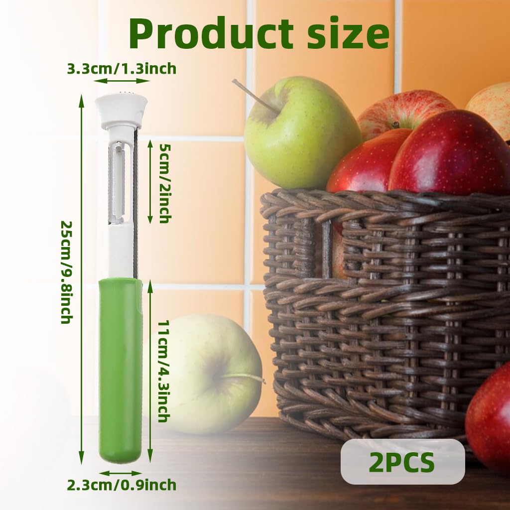 ZIBUYU Fruit Corer and Peeler for Apples and Pears with Serrated Teeth | 2Pcs Stainless Steel Retractable Tool