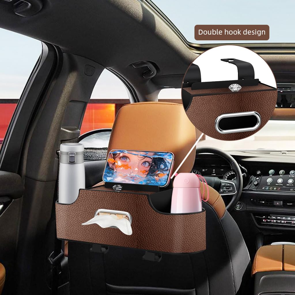 STHIRA Car Organizer for Back Seat with Dual Compartment Cup Holder and Hooks | 3PCS PU Plastic Design