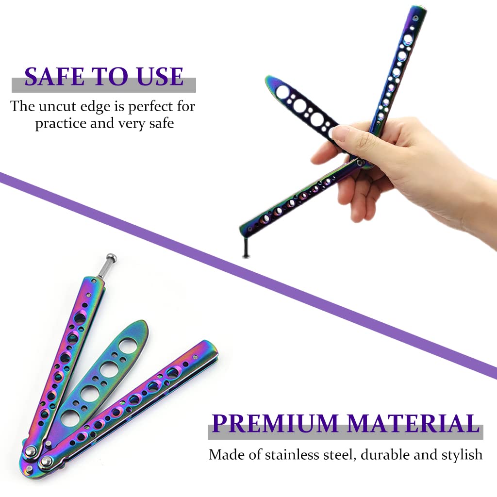 Proberos  Butterfly Knives Trainer with O-Ring Latch for Beginner, Children, Butterfly Knives Lover & More, Balisong Trainer with Unsharpened Blade for Practicing Flipping Tricks(Colorful)