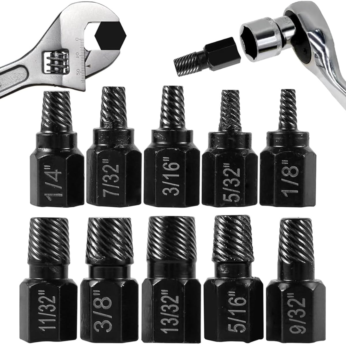 Serplex® 10Pcs Screw Extractor Set Damaged Screw Extractor Set Stripped Screw Extractor Set for Broken Bolt, Socket Extension Drill Bits Tools Set, Easily Remove Broken Screws, Studs, Bolts