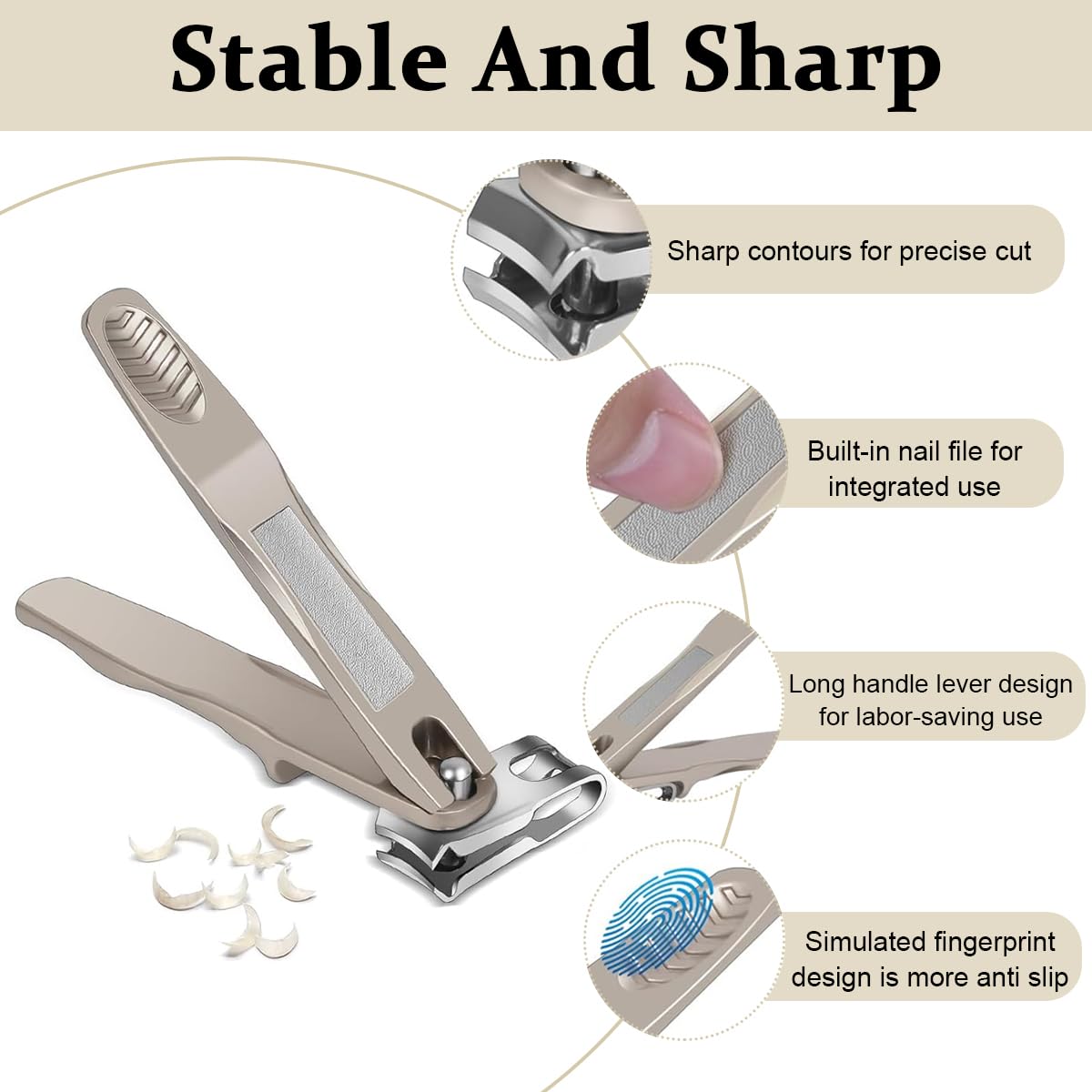 MAYCREATE Nail Clipper with 360° Rotatable Head and Long Handle Stainless Steel Cutter | Built In Nail File and PU Sleeve