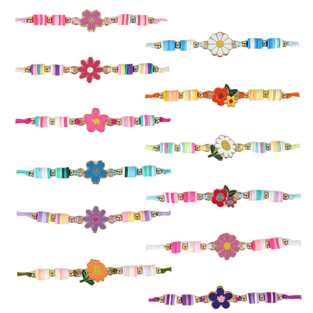 SANNIDHI Bracelets Set for Girls featuring Adjustable Braided Rope and Colorful Beads | 12Pcs Flower Jewelry Gift