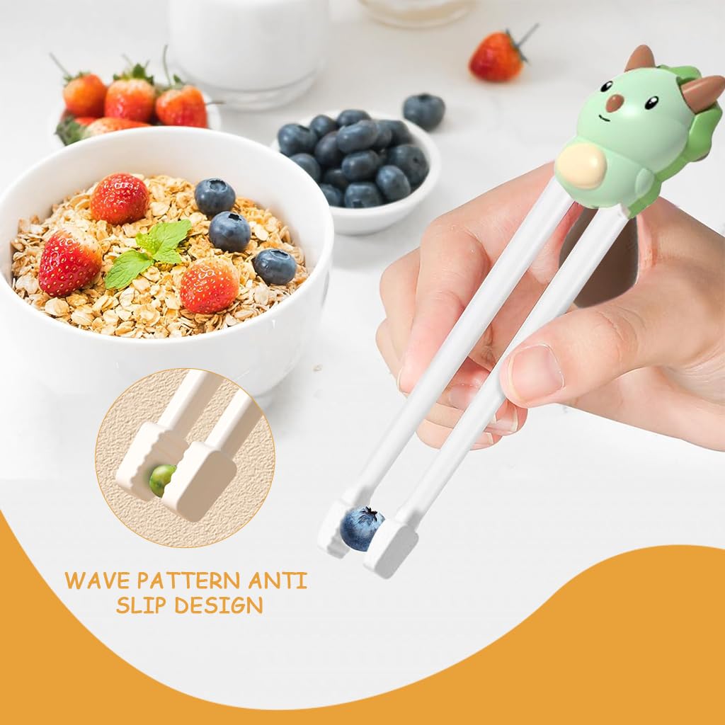 SNOWIE SOFT Chopsticks for Kids with 15 Degree Ergonomic Design and Anti Slip Tip | Fun Dinosaur Self Feeding Training for Toddlers 2 6 Years