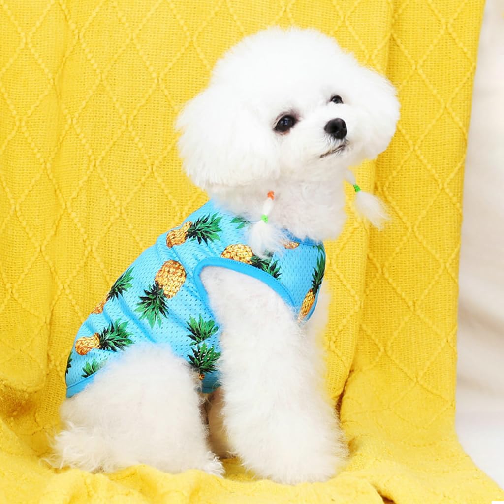 Qpets Dog Clothes for Small Dogs 2 Pack Summer Sleeveless Vest with Breathable Polyester Fabric in Yellow and Blue | Size L