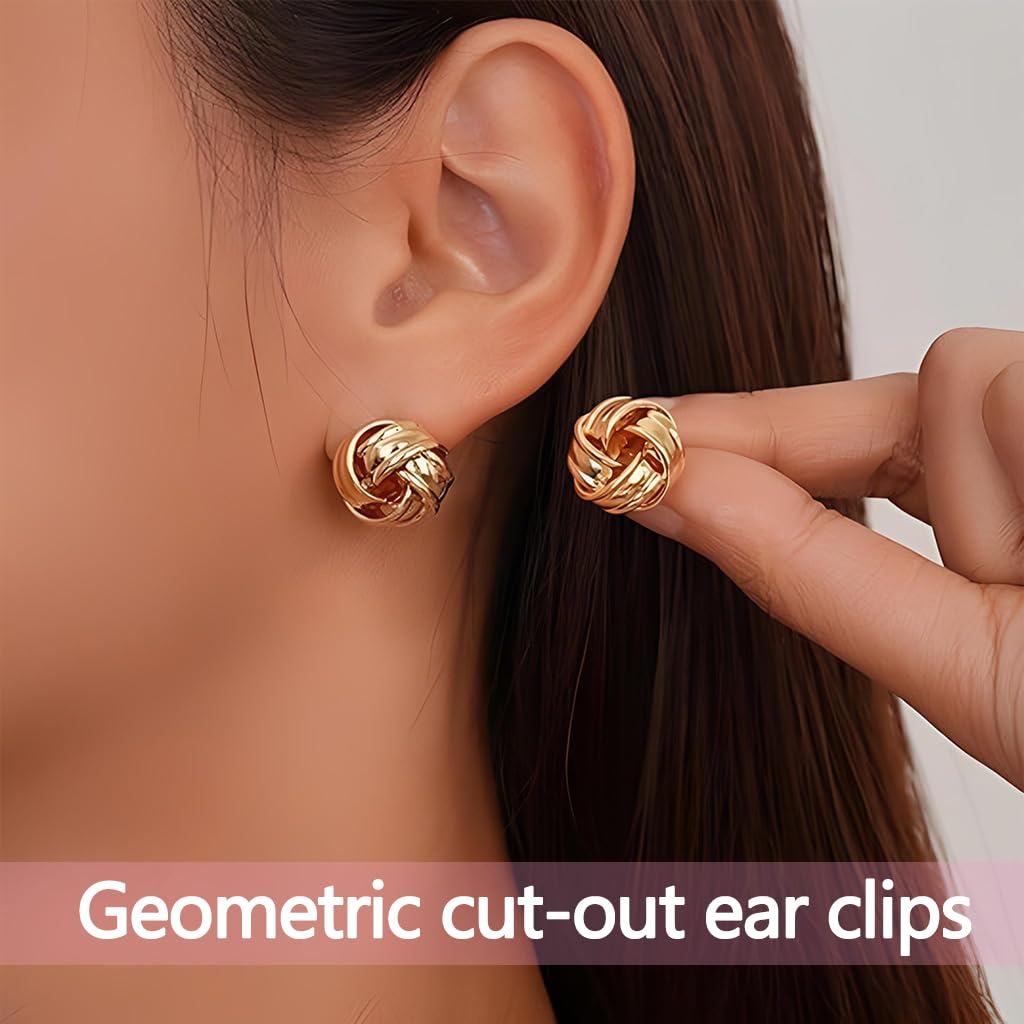 ZIBUYU Clip On Earrings for Non Pierced Ears with Heart Knot Design and Gold Plating | Hypoallergenic Silicone Pads for Women