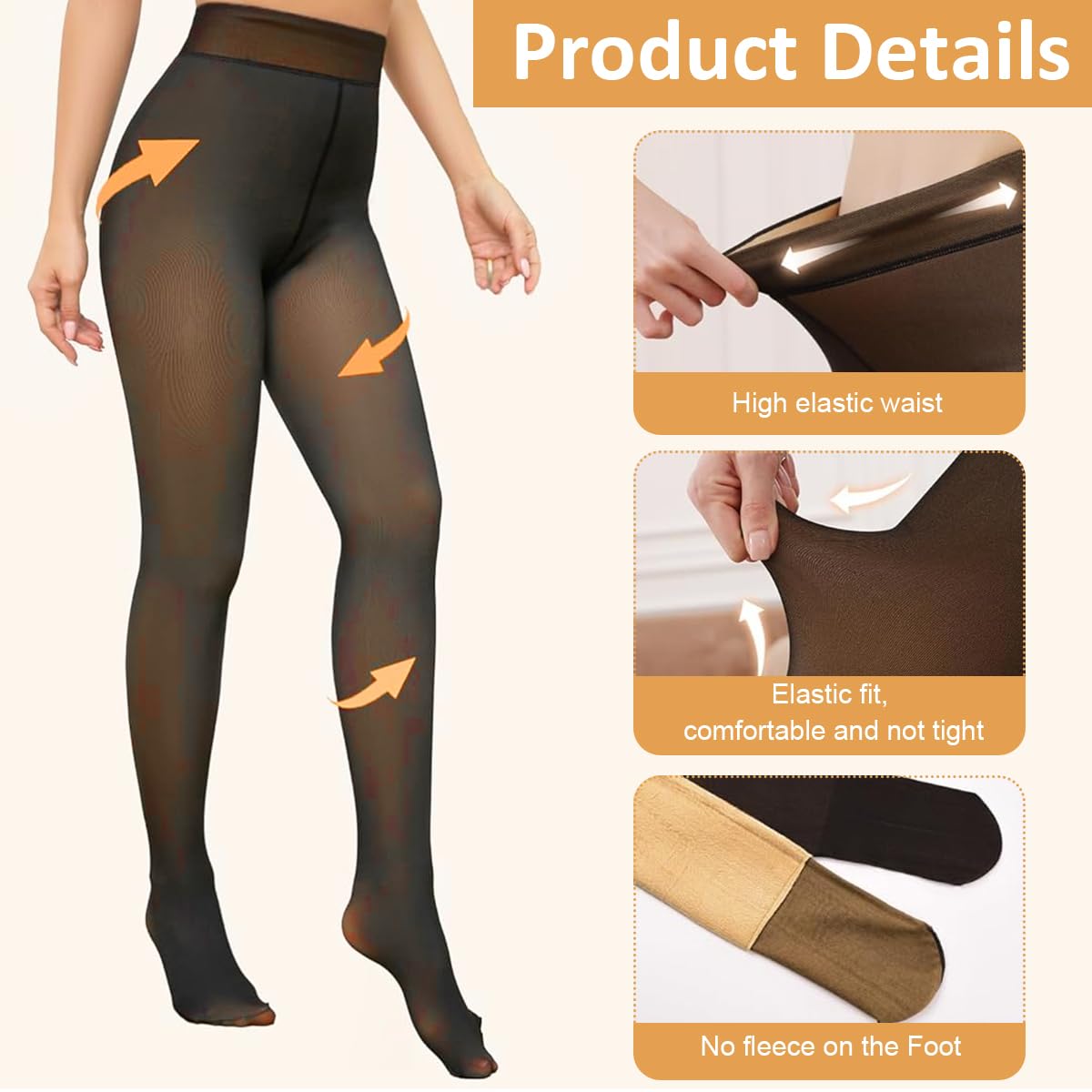 PALAY® Women Thermal Tights Winter Fashion Thermal Footed Leggings Fleece-Lined Leggings Layering Leggings High Waist Stretchy Polyester Legging for Casual Wear