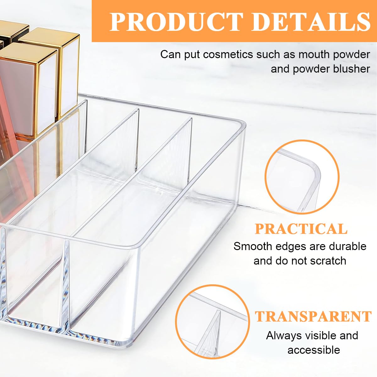 MAYCREATE Makeup Organizer for Vanity featuring 7 Section Design and Clear Acrylic 3 PCS Set