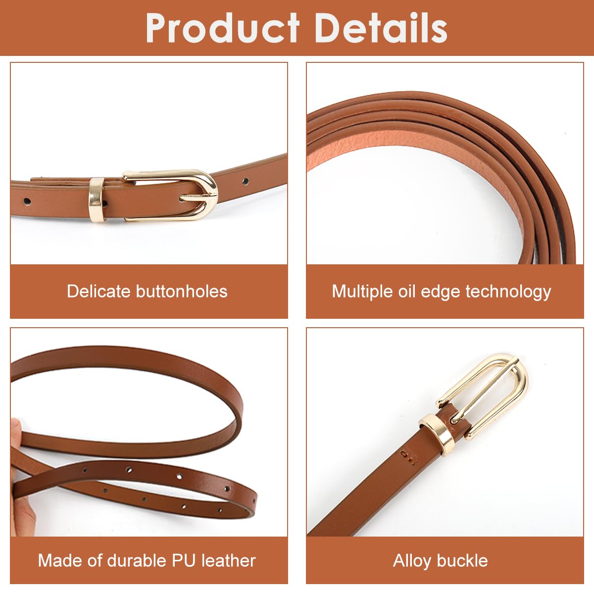 SANNIDHI Waist Belt for Women featuring Golden Alloy Buckle and 4pcs 1cm PU Leather Set | Fits 29–38in