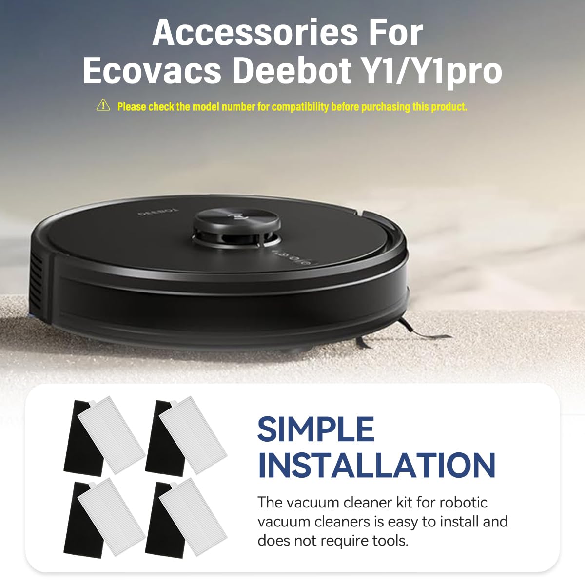Verilux Replacement Filters for Ecovacs Deebot Y1 Pro featuring Tailored Fit Design Pack of 4