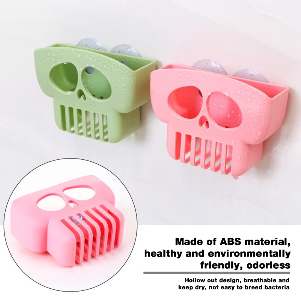 ZIBUYU Kitchen Sink Sponge Holder 3Pcs Set with Suction Cup featuring Skull Face PP Design