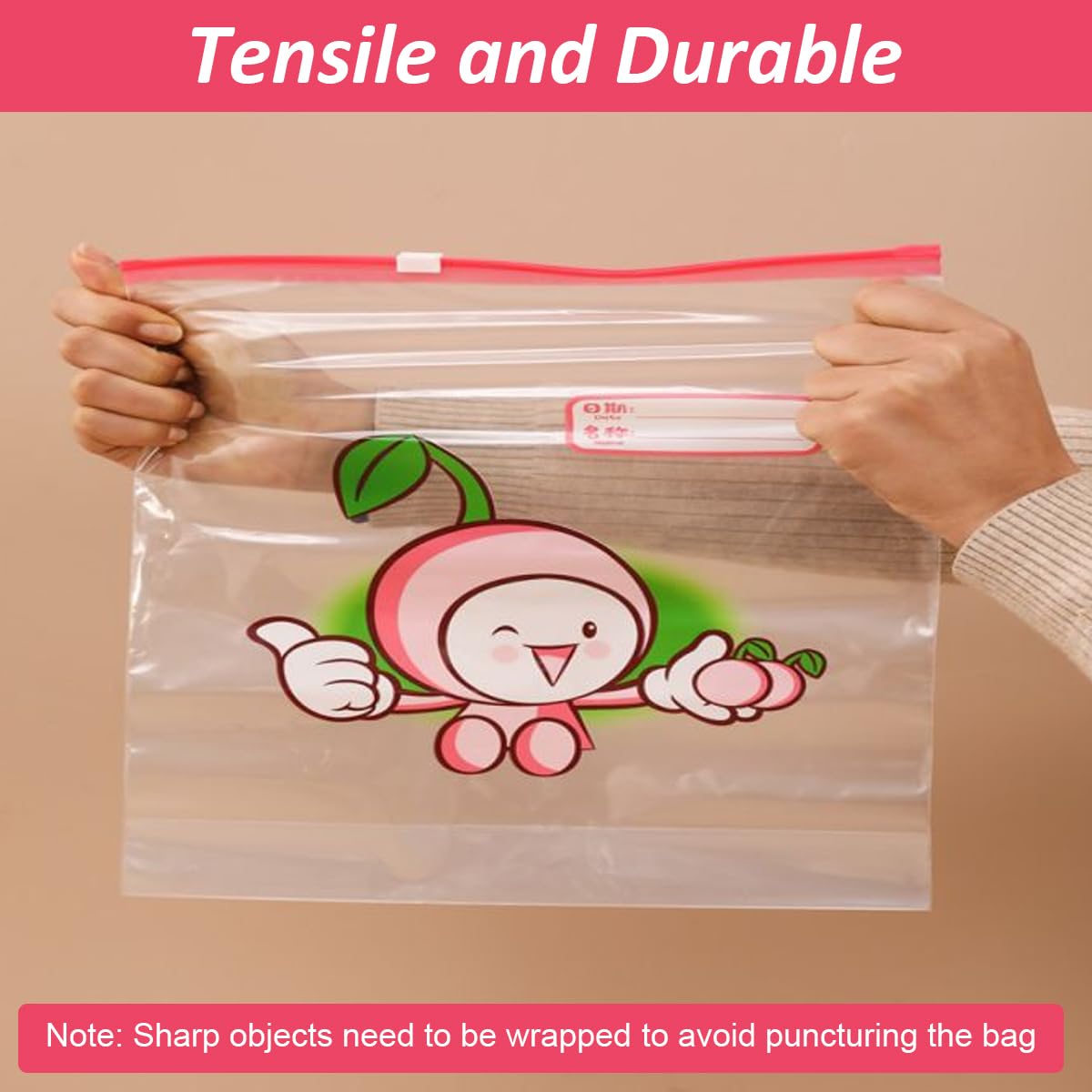 HASTHIP Food Storage Bags 40pcs for Freezer and Snacks featuring Double Sealing Strips & Date Label