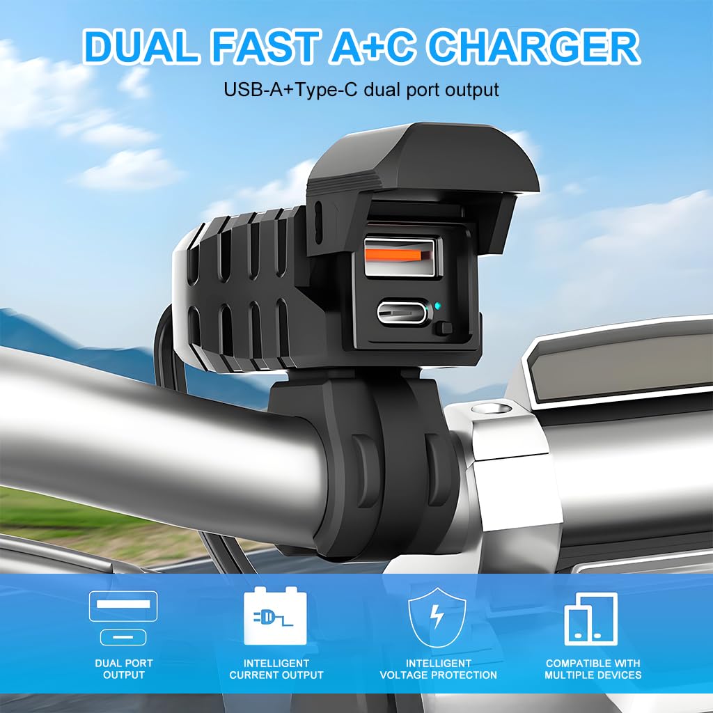 ZORBES Motorcycle USB Charger with Dual Port Waterproof Design for 12V 24V Handlebar Mount