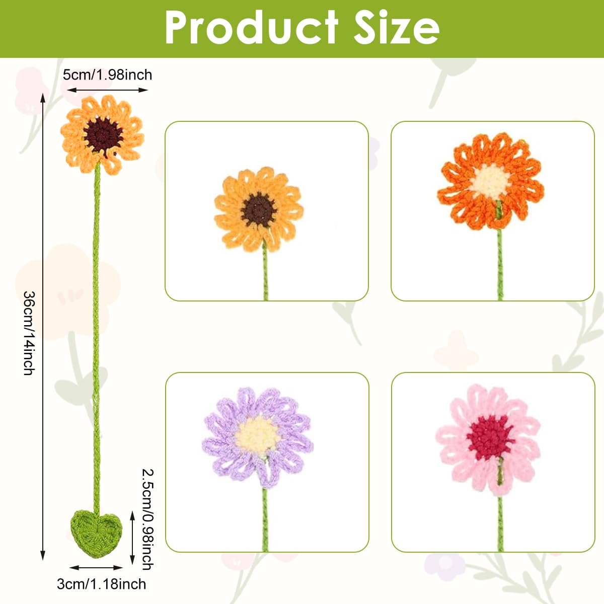 OFIFO Crochet Flower Bookmarks Set for Reading and Study with Handmade Daisy Design | 4Pcs
