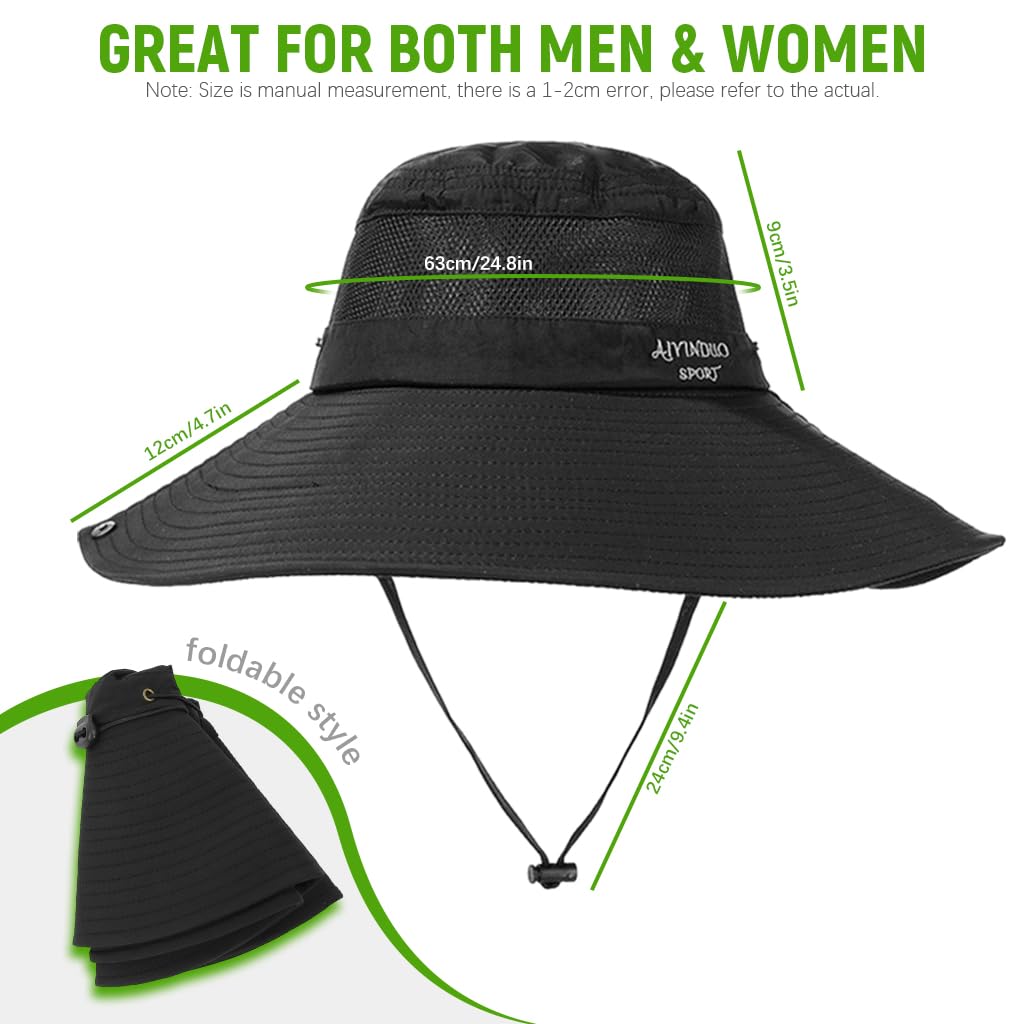 PROBEROS Sun Hat for Men and Women with UPF50+ UV Protection and Wide Brim | 3PCS Black