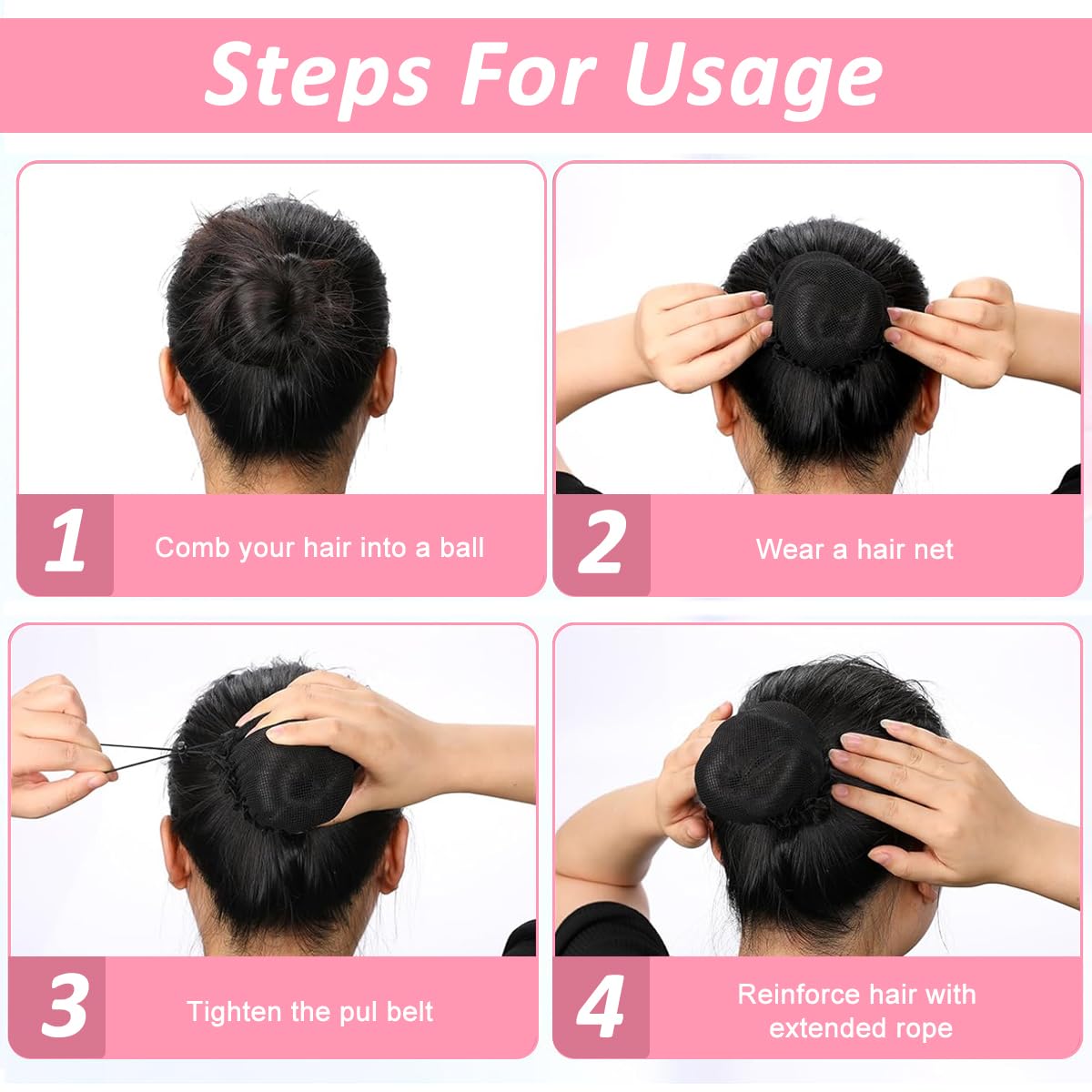 MAYCREATE Hair Buns for Women Girls 7 Pcs with Adjustable Buckle Mesh Net | Lace Brim Cover