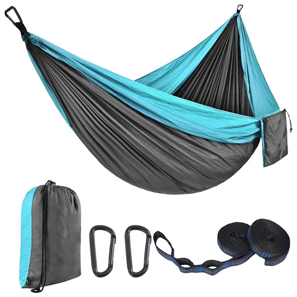 HASTHIP® Blue Hammock for Camping Outdoor Activities with 2 Fixing Straps, Swing for Adults and Kids,Portable Ultralight Nylon Hammock for Travel,Beach,Trekking,Maximum 200kg Load