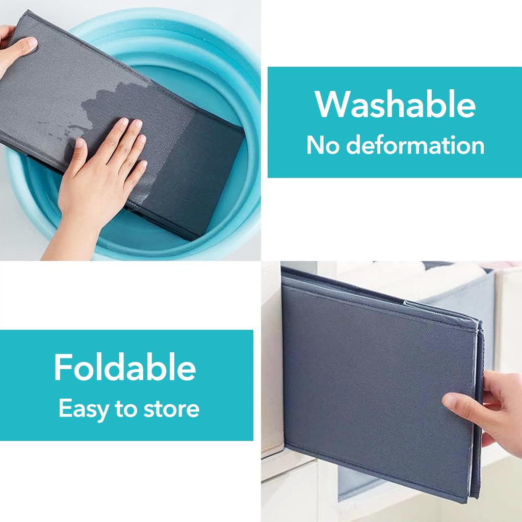 HASTHIP Clothes Organiser for Wardrobe with 6 Drawer Compartments and Handles | 3Pcs 44x25x22cm Cloth Storage Boxes