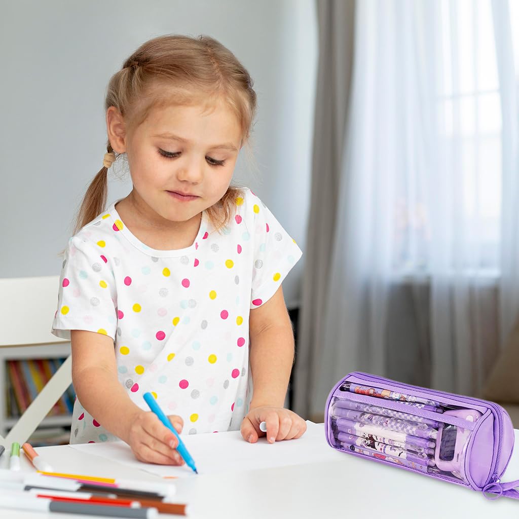 ZIBUYU Pencil Case for Stationery and Travel Toiletries with Cylindrical Oxford PVC Design