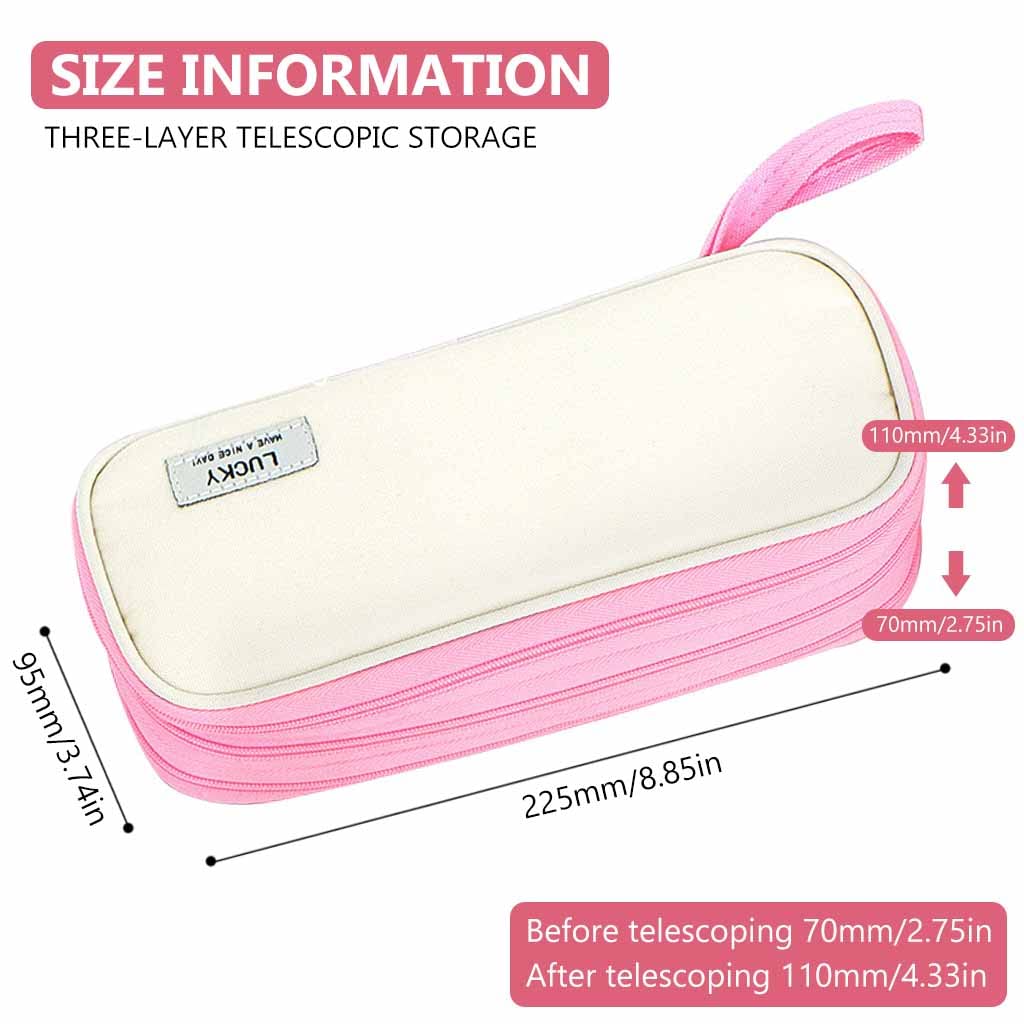 Climberty® Large Capacity Pencil Case, Foldable Design Canvas Pencil Pouch with Zipper Compartments & Handle, 3 Layers of Storage 3 Zippers, Aesthetic Pencil Case for Girls Adults Studen (Pink)