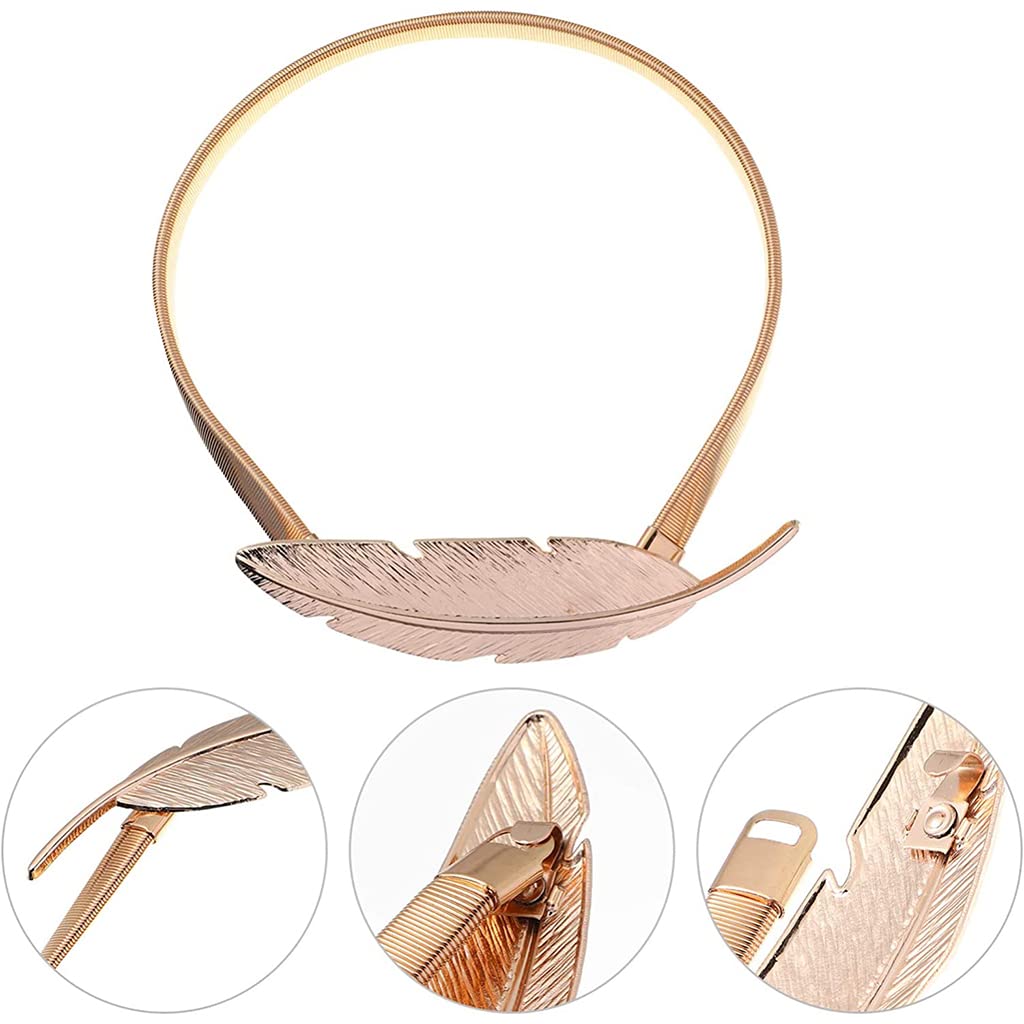 HASTHIP Curtain Tiebacks for Home and Office with 35cm Elastic Alloy Strap featuring Snap Buckle | Gold Feather Decor Pair