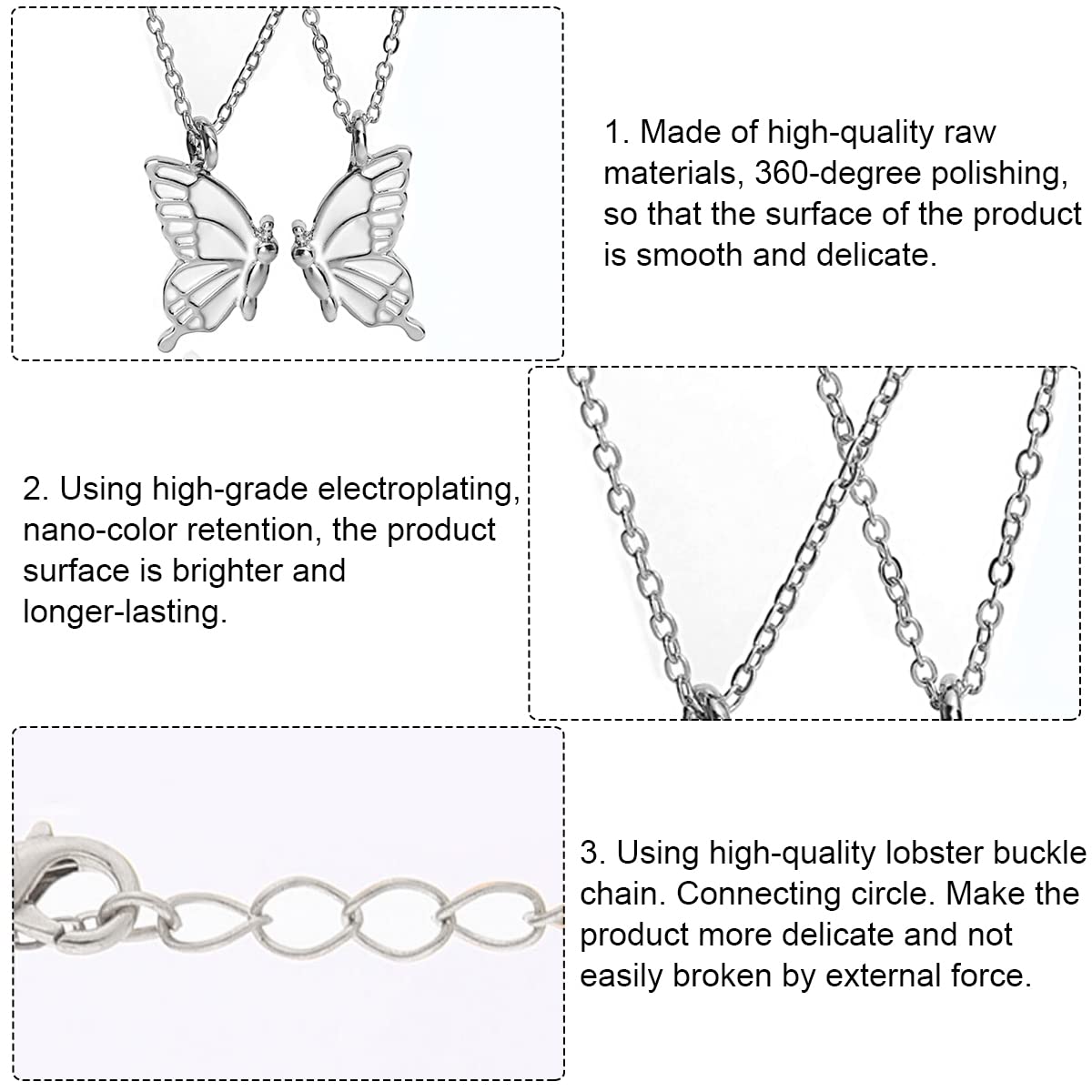 SANNIDHI Butterfly Necklace for Women featuring 45+07cm chain & unity wing design | 2 pcs