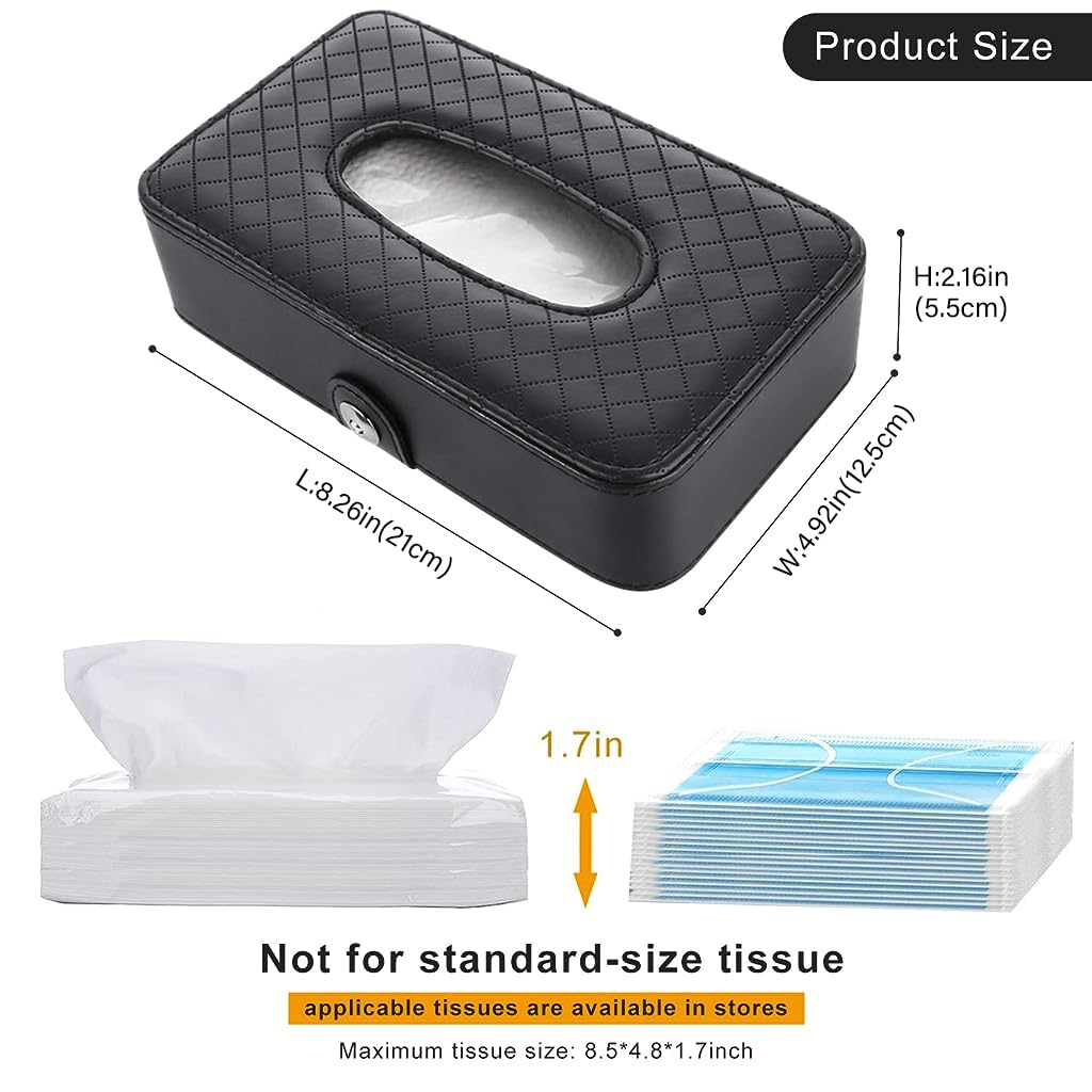 STHIRA® Car Tissue Holder, PU Leather Tissue Paper Holder for Car Backseat Tissue Paper Organizer Box Universal Car Tissue Paper Box with Quick Release Buckle Car Accessories Interior