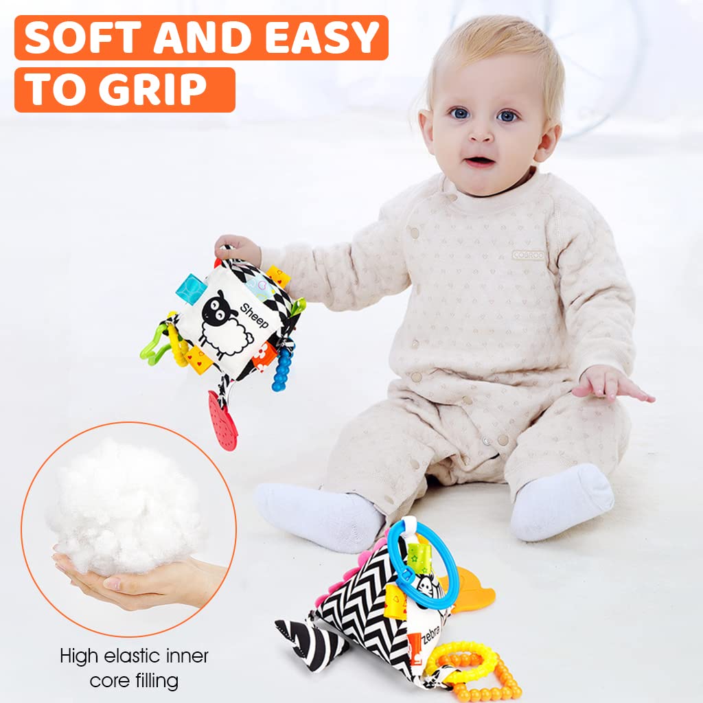 SNOWIE SOFT Baby Hanging Toys for Crib and Stroller with Rattle Sound & Silicone Teether | Soft Cloth High Contrast Toy for Infant 0–12 Months