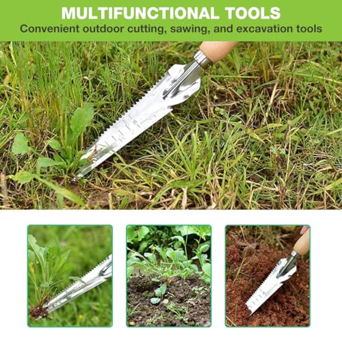 HASTHIP 5 in 1 Garden Weeder Hand Tool - 34CM Manual Weeder Tools - Stainless Steel Gardening Weeder Tool - Home Garden Weed Removal Tool - Multifunctional Fishtail Weeder - Suitable for Garden&Lawn