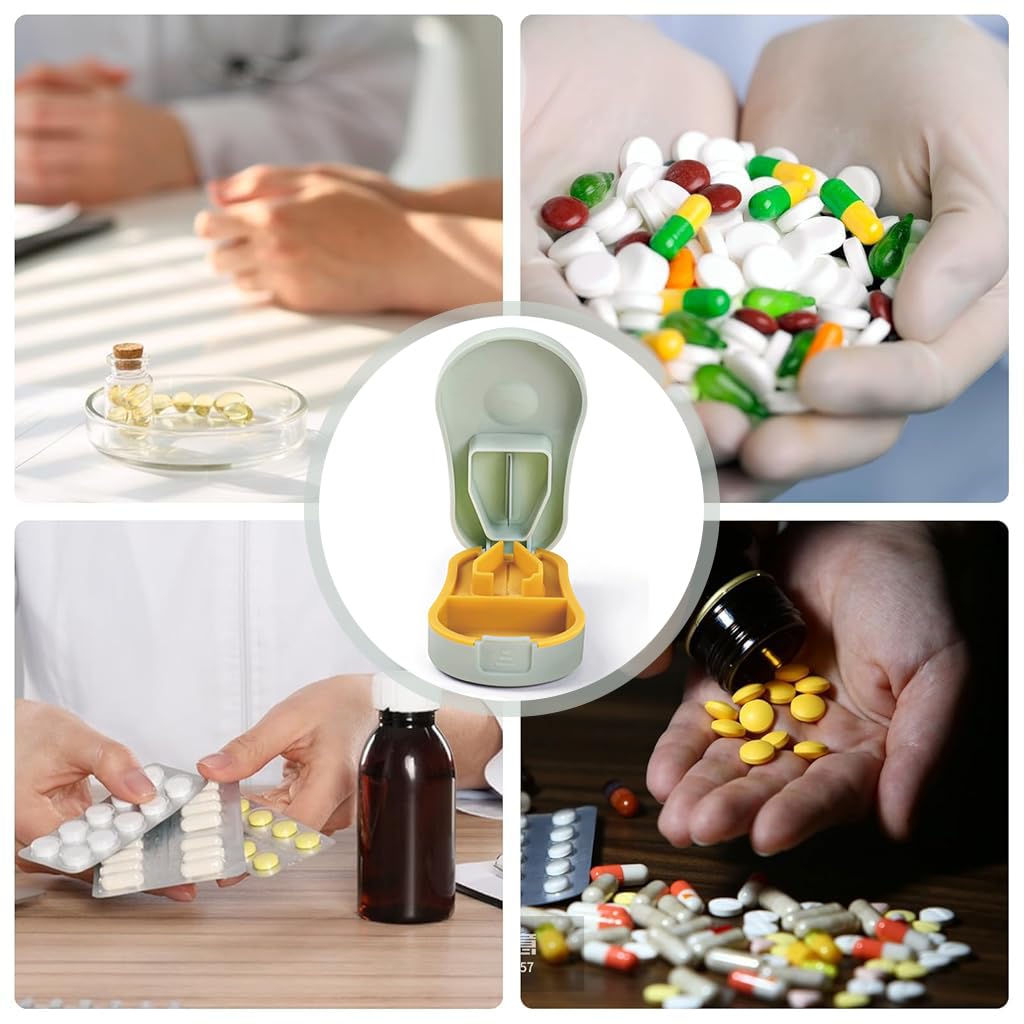 ZIBUYU Medicine Box for Home and Travel with 2 in 1 Tablet Cutter & Pill Storage | Foodgrade Plastic