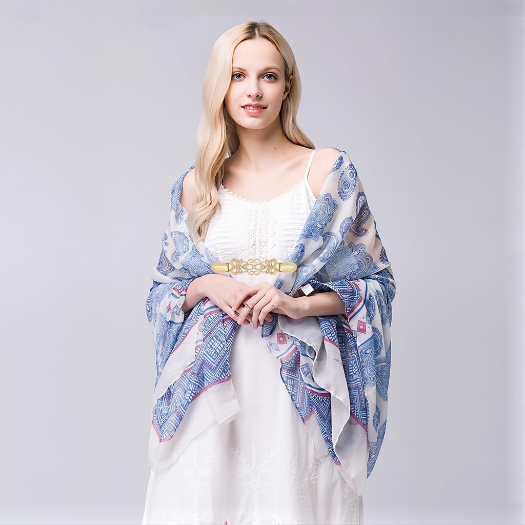 SANNIDHI Shawl Clips for Women 2Pcs with Cutout Diamond Design in Gold and Silver | Secure Privacy Guards for Cardigans and Scarves