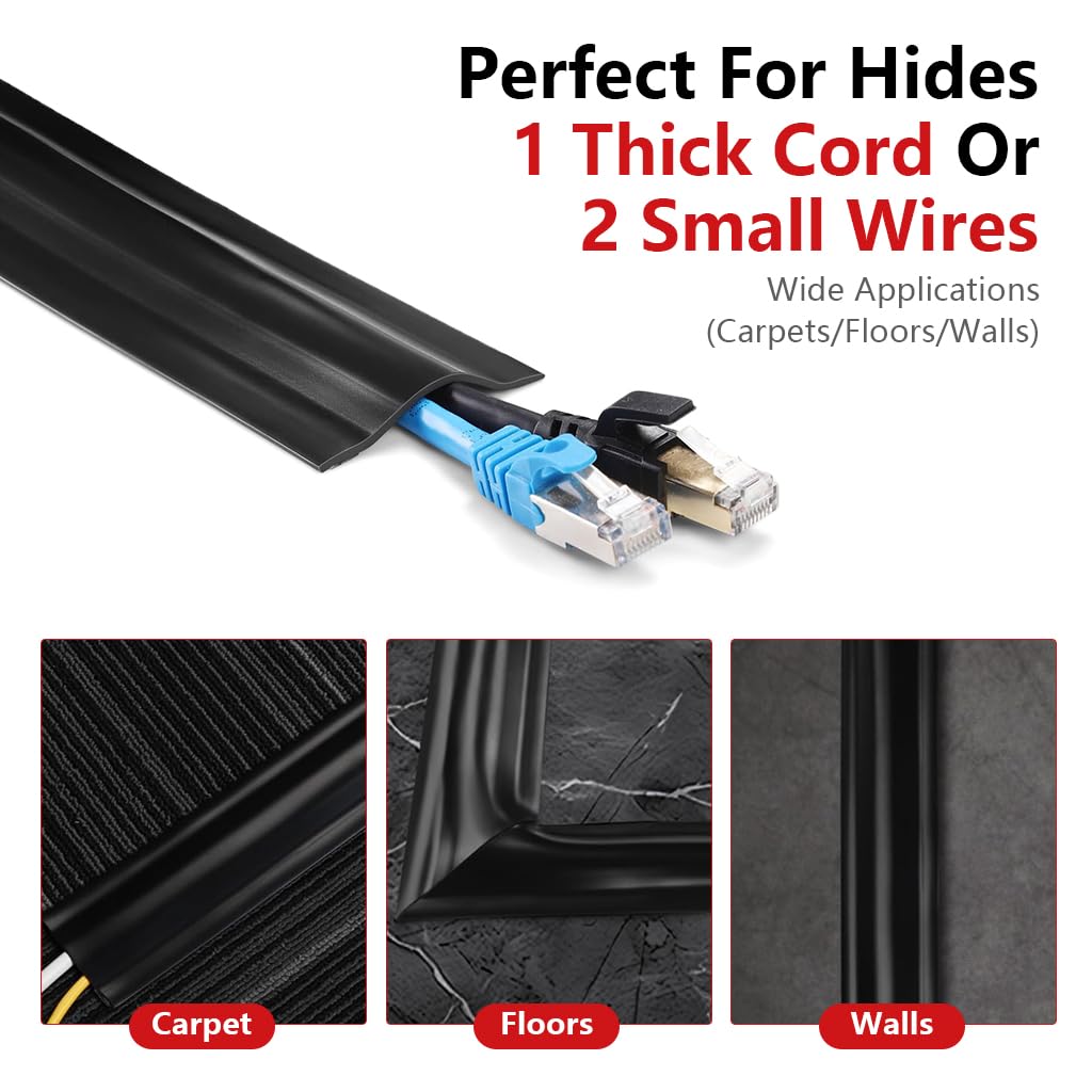 Serplex Floor Cord Cover for Home and Office with Hook and Loop Strip | 8.2 ft PVC Cable Protector