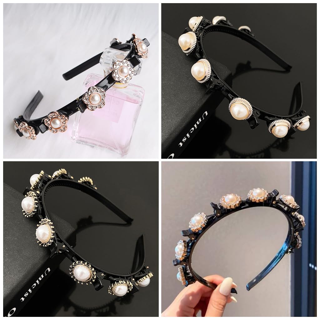 Venzina Double Layer Twist Plait Headband Set featuring 8 Claw Clips for Women and Girls