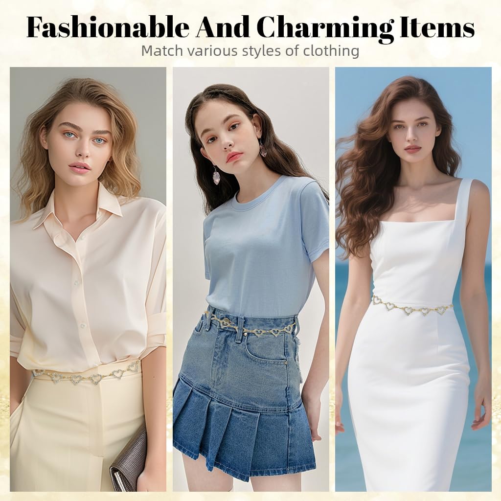 SANNIDHI Waist Chain for Women with Rhinestone Heart Links and Adjustable Alloy Belt | Ideal for Dresses and Jeans