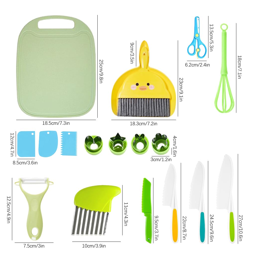 HASTHIP 20Pcs Kitchen Tools for Kids Culinary Tools with Plastic Fruit Cutters, Cutting Board, Cookie Cutter Molds, Fruit Peeler, Child-friendly Culinary Tools Fine Motor Skill Educational Tool