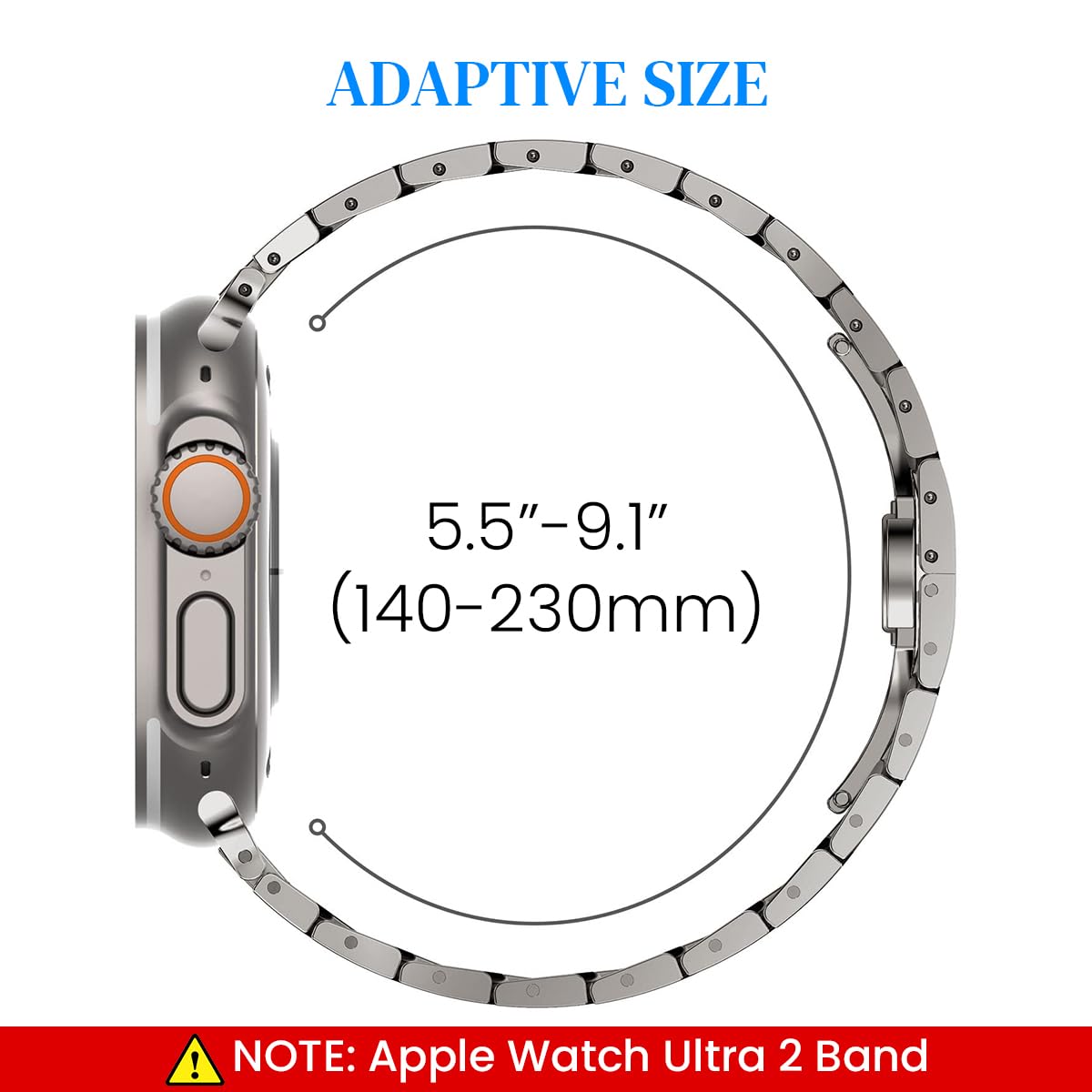 Stainless Steel Watch Band for Apple Watch Ultra 2 featuring Butterfly Clasp and 5.5–9.1 in Adjustable Links