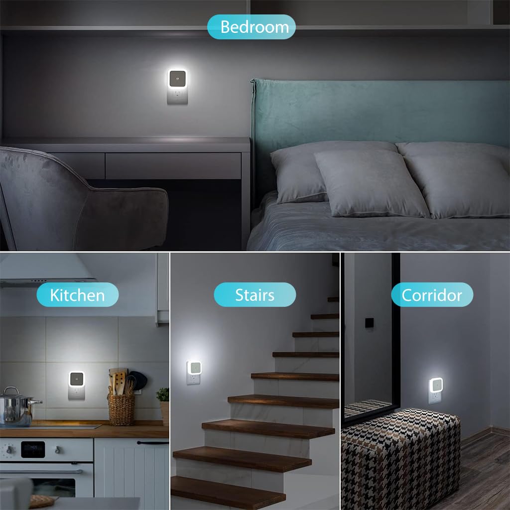 ELEPHANTBOAT LED Night Light for Home Use 4 Pack with Smart Light Induction and ABS Shade