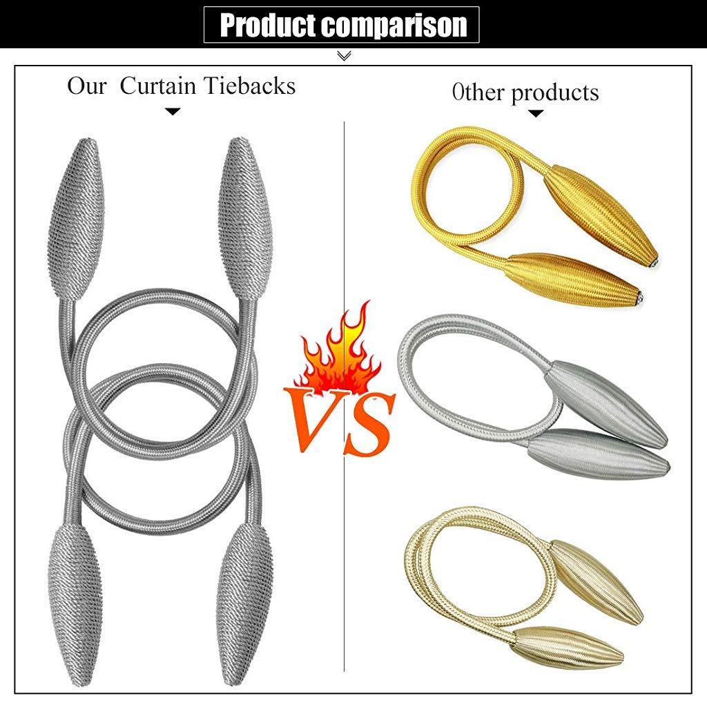 HASTHIP Curtain Tiebacks for Living Room and Bedroom with Strong Magnet 48cm Grey | Woven Polyester Design